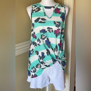 NEW! Leopard Print Key Hole Knot Front Top